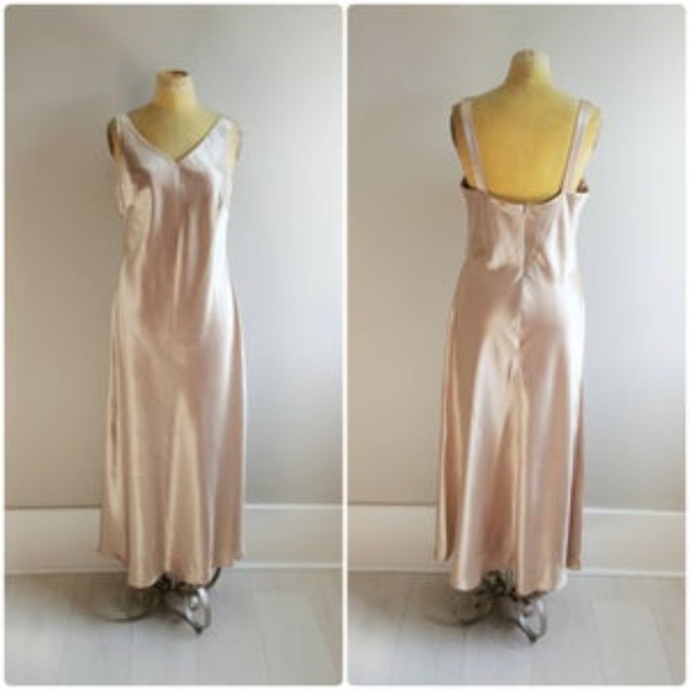 Vintage Satin Slip Dress, Taupe Beige
